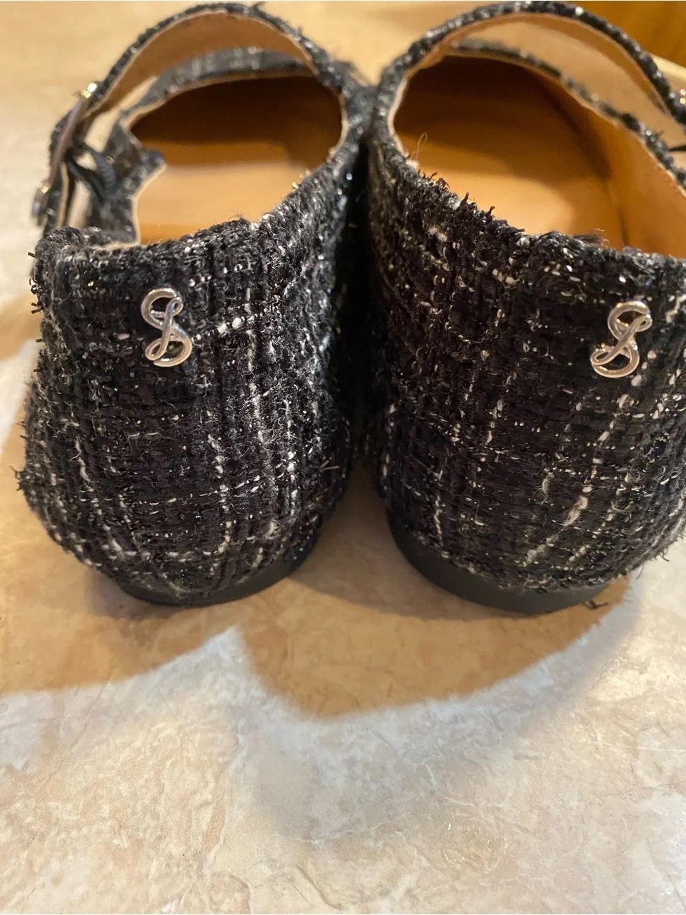 Sam & Libby Black Tweed Mary Jane Flats with Silver Accent